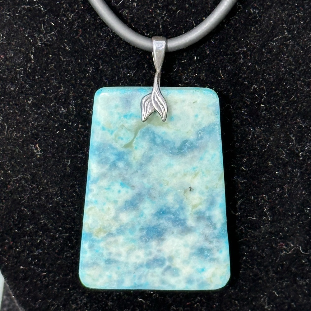830. Turquoise Jasper pendant .925 Sterling Silver Bail Black Cord necklace